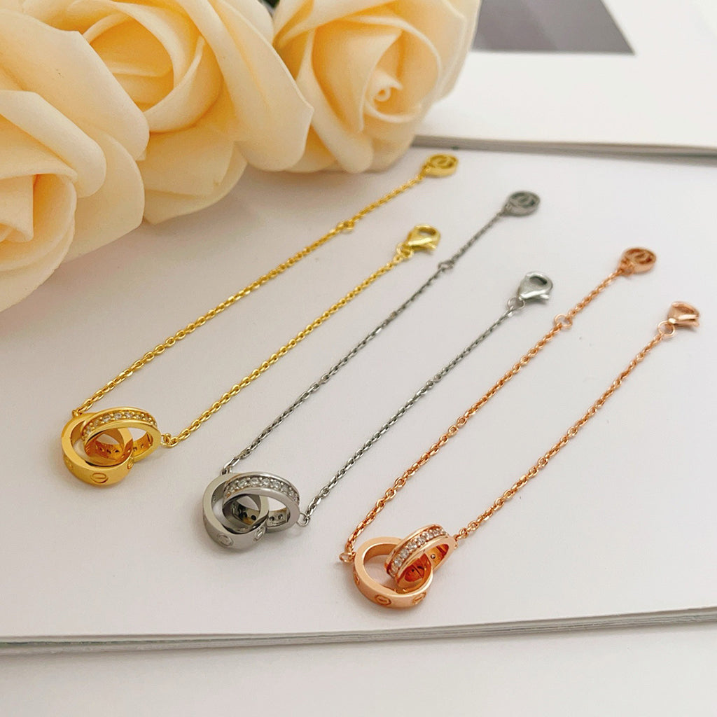 [Luna Brilliance] LOVE DOUBLE RING HALF DIAMOND BRACELET