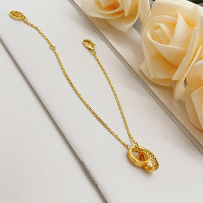 [Luna Brilliance] LOVE DOUBLE RING HALF DIAMOND BRACELET