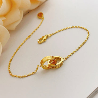 [Luna Brilliance] LOVE DOUBLE RING HALF DIAMOND BRACELET