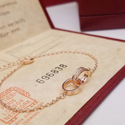 [Luna Brilliance] LOVE DOUBLE RING HALF DIAMOND BRACELET
