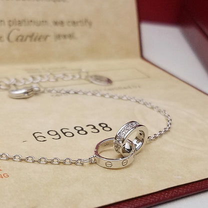 [Luna Brilliance] LOVE DOUBLE RING HALF DIAMOND BRACELET