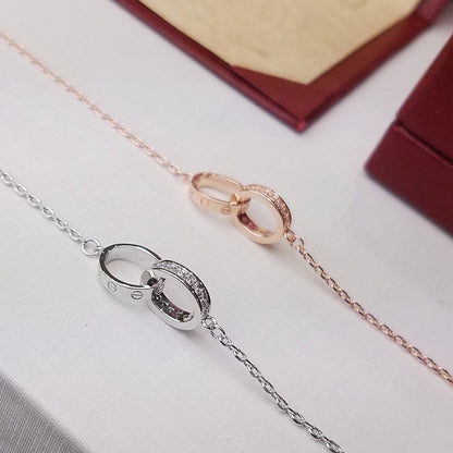 [Luna Brilliance] LOVE DOUBLE RING HALF DIAMOND BRACELET