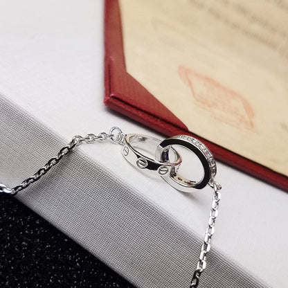 [Luna Brilliance] LOVE DOUBLE RING HALF DIAMOND BRACELET