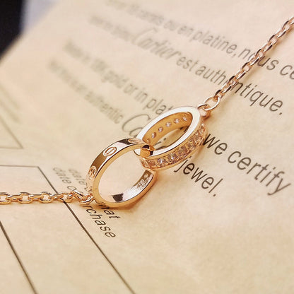 [Luna Brilliance] LOVE DOUBLE RING HALF DIAMOND BRACELET