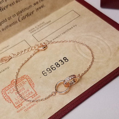 [Luna Brilliance] LOVE DOUBLE RING HALF DIAMOND BRACELET
