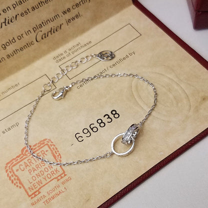 [Luna Brilliance] LOVE DOUBLE RING HALF DIAMOND BRACELET