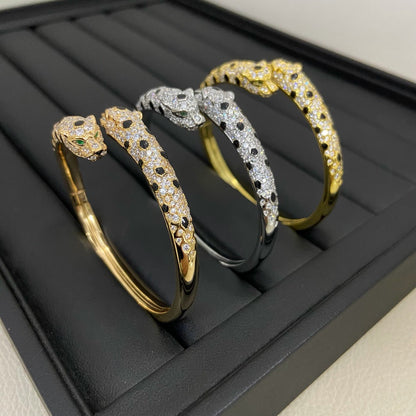 [Luna Brilliance] PANTHERE DOUBLE HEADED HALF DIAMOND OPEN BRACELET