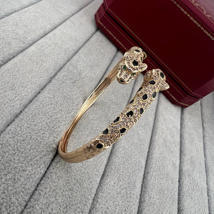 [Luna Brilliance] PANTHERE DOUBLE HEADED HALF DIAMOND OPEN BRACELET