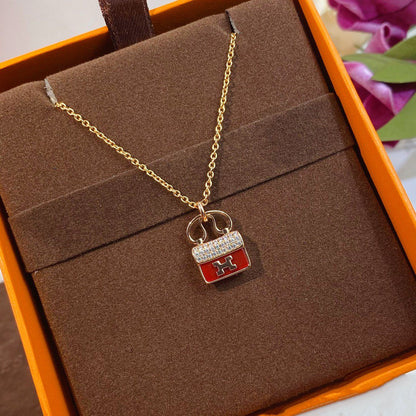 [Luna Brilliance]CONSTANCE RED PEDANT PINK GOLD NECKLACE