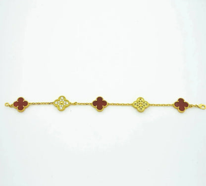 [Luna Brilliance] CLOVER 5 MOTIF RED CORNELIAN BRACELET COLLECTION