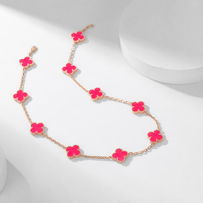 [Luna Brilliance]NEW CLOVER 10 MOTIFS PINK ENAMEL NECKLACE