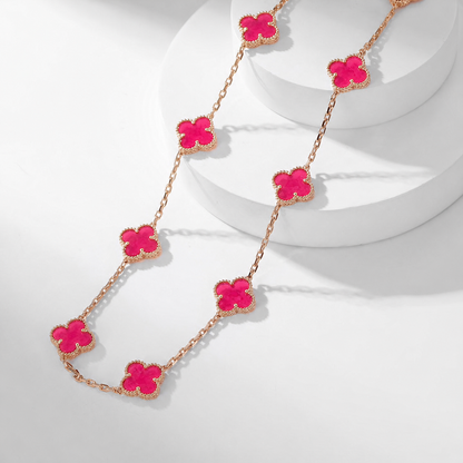 [Luna Brilliance]NEW CLOVER 10 MOTIFS PINK ENAMEL NECKLACE