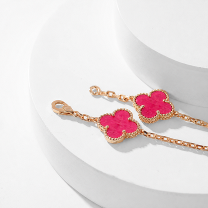[Luna Brilliance]NEW CLOVER 10 MOTIFS PINK ENAMEL NECKLACE