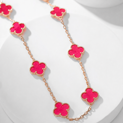 [Luna Brilliance]NEW CLOVER 10 MOTIFS PINK ENAMEL NECKLACE