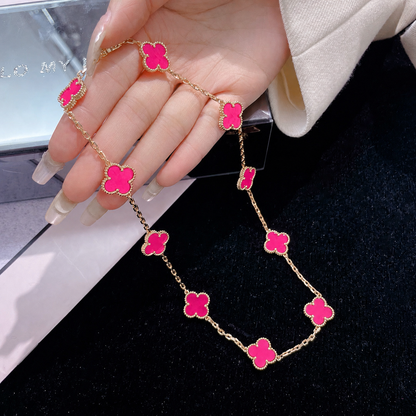 [Luna Brilliance]NEW CLOVER 10 MOTIFS PINK ENAMEL NECKLACE