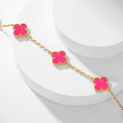 [Luna Brilliance]NEW CLOVER 10 MOTIFS PINK ENAMEL NECKLACE