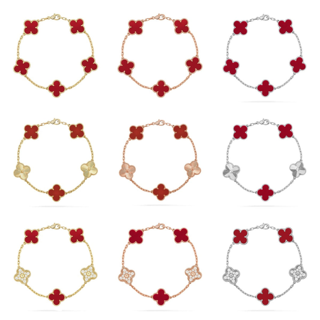 [Luna Brilliance] CLOVER 5 MOTIF RED CORNELIAN BRACELET COLLECTION