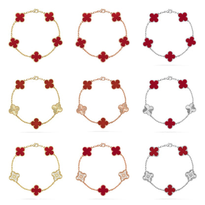 [Luna Brilliance] CLOVER 5 MOTIF RED CORNELIAN BRACELET COLLECTION