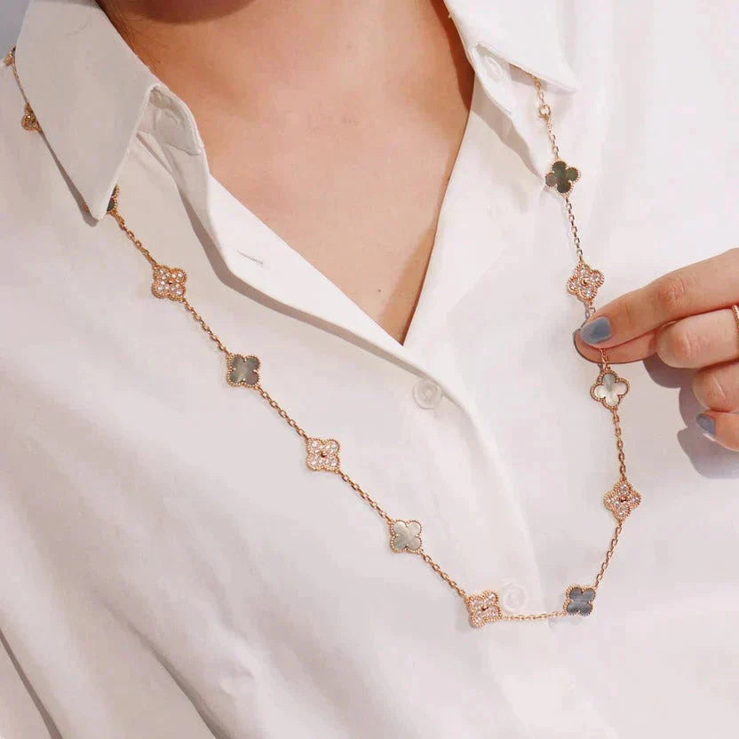 [Luna Brilliance]CLOVER 20 MOTIFS DARK MOP DIAMOND  NECKLACE
