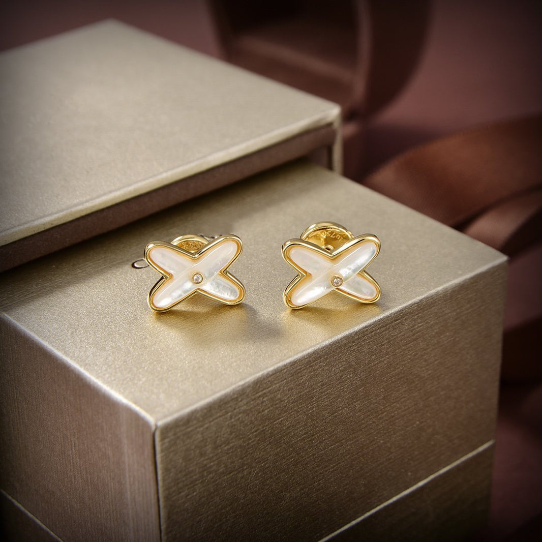 [Luna Brilliance]JEUX DE WHITE MOP GOLD DIAMOND EARRINGS