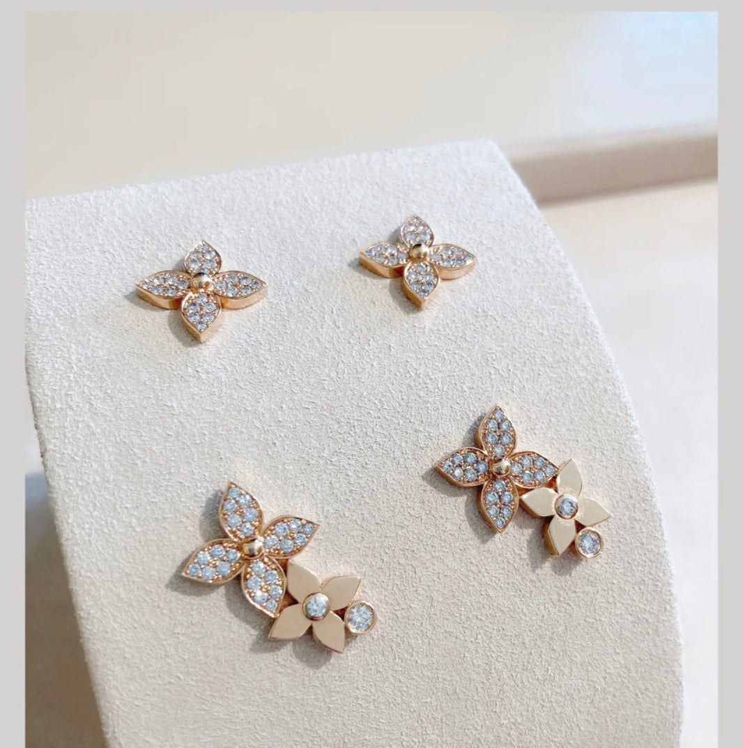 [Luna Brilliance]STAR BLOSSOM STUD EARRINGS PINK GOLD DIAMONDS