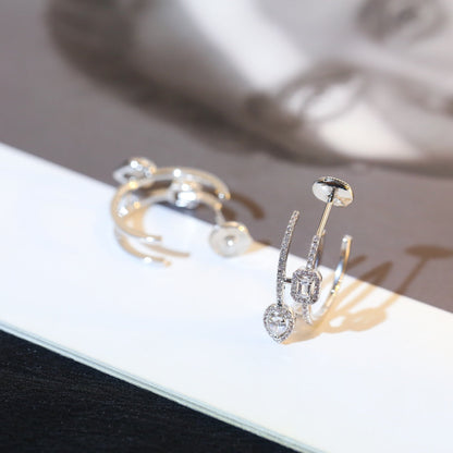 [Luna Brilliance]CREOLES MY TWIN 2 RANGS SILVER DIAMOND EARRINGS
