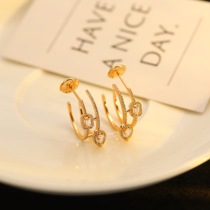 [Luna Brilliance]CREOLES MY TWIN 2 RANGS SILVER DIAMOND EARRINGS
