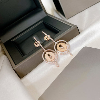 [Luna Brilliance]LUCKY MOVE ARROW PINK GOLD DIAMOND EARRINGS