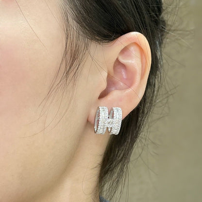 [Luna Brilliance]H STUD EARRINGS WITH SILVER DIAMONDS