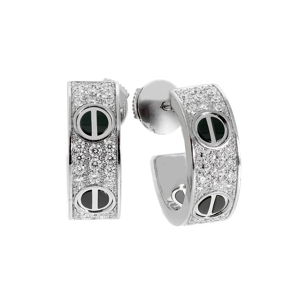 [Luna Brilliance] LOVE CERAMIC DIAMOND PAVED SILVER EARRINGS