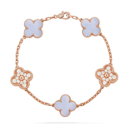 [Luna Brilliance] CLOVER 5 MOTIF PURPLE CHALCEDONY BRACELET COLLECTION