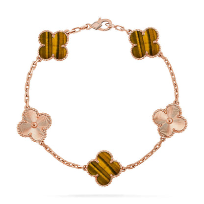 [Luna Brilliance] CLOVER 5 MOTIFS TIGER EYE BRACELET COLLECTION