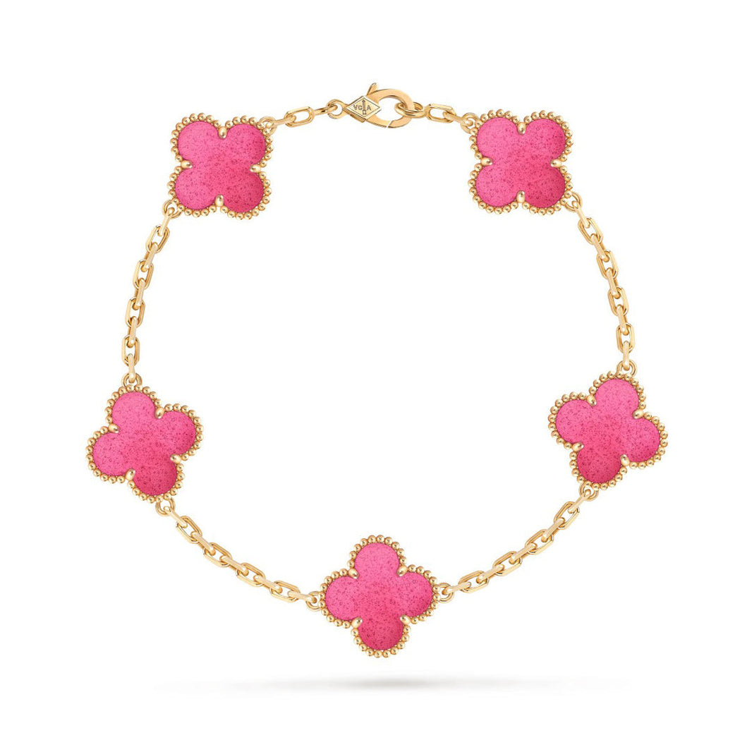 [Luna Brilliance]NEW CLOVER 5 MOTIFS PINK ENAMEL BRACELET