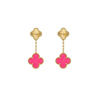 [Luna Brilliance]Clover Pink Enamel Necklace & Earring Jewelry Set