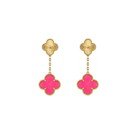 [Luna Brilliance]Clover Pink Enamel Necklace & Earring Jewelry Set