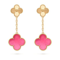 [Luna Brilliance]NEW CLOVER 2 MOTIF PINK ENAMEL EARRINGS