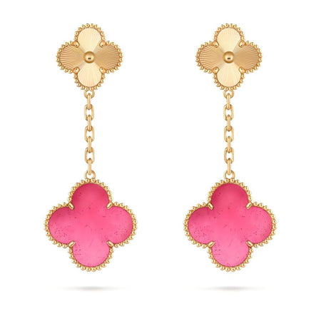 [Luna Brilliance]NEW CLOVER 2 MOTIF PINK ENAMEL EARRINGS