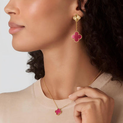 [Luna Brilliance]NEW CLOVER 2 MOTIF PINK ENAMEL EARRINGS
