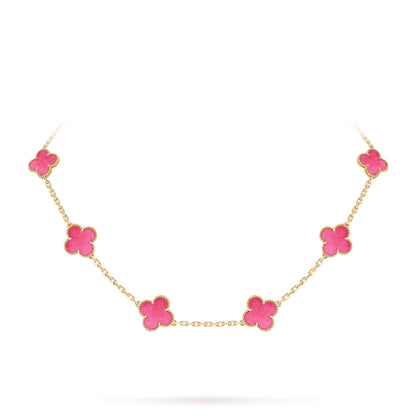 [Luna Brilliance]NEW CLOVER 10 MOTIFS PINK ENAMEL NECKLACE