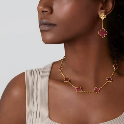 [Luna Brilliance]NEW CLOVER 10 MOTIFS PINK ENAMEL NECKLACE