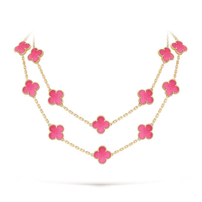 [Luna Brilliance]Clover Pink Enamel Necklace & Earring Jewelry Set