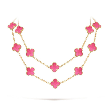 [Luna Brilliance] NEW CLOVER 20 MOTIFS PINK ENAMEL NECKLACE