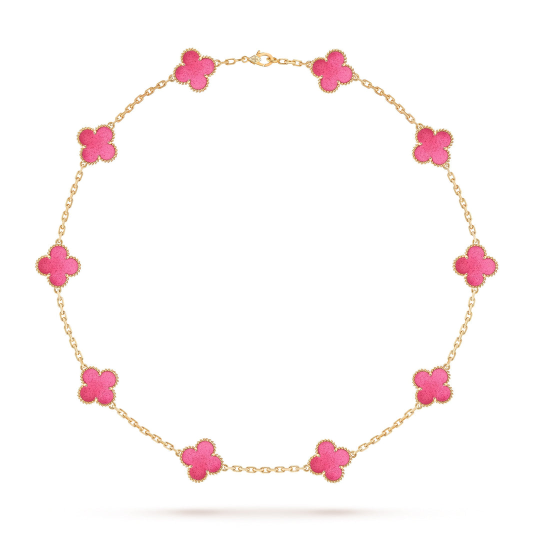 [Luna Brilliance]NEW CLOVER 10 MOTIFS PINK ENAMEL NECKLACE