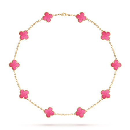 [Luna Brilliance]NEW CLOVER 10 MOTIFS PINK ENAMEL NECKLACE