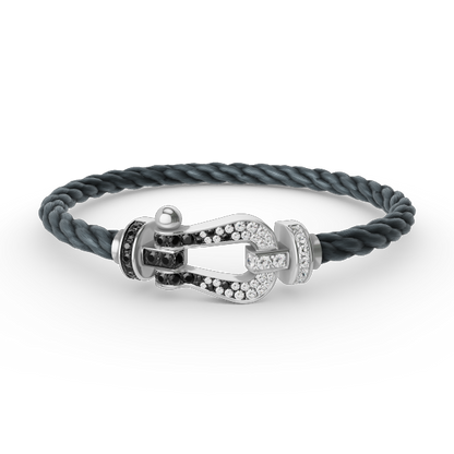 [Luna Brilliance]FORCE LARGE HORSESHOE BLACK WHITE DIAMOND BRACELET SILVER