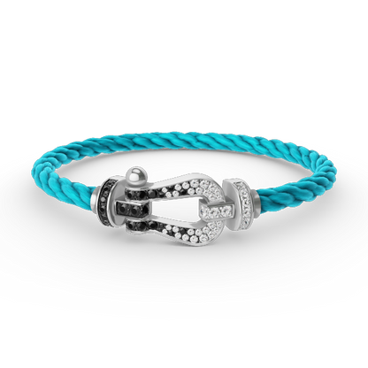 [Luna Brilliance]FORCE LARGE HORSESHOE BLACK WHITE DIAMOND BRACELET SILVER