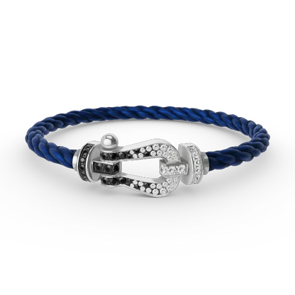[Luna Brilliance]Pave Gemstone Love &Force Large Horseshoe Diamond Duo Bracelet Stack Set