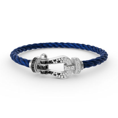[Luna Brilliance]Pave Gemstone Love &Force Large Horseshoe Diamond Duo Bracelet Stack Set