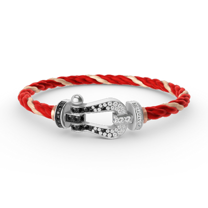 [Luna Brilliance]FORCE LARGE HORSESHOE BLACK WHITE DIAMOND BRACELET SILVER