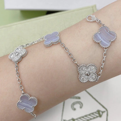 [Luna Brilliance] CLOVER 5 MOTIF PURPLE CHALCEDONY BRACELET COLLECTION